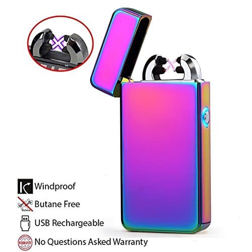 [New Release] Electric Lighter USB, LAZU-lighter Rechargeable Windproof Flameless Electronic Dual Pulse Double Arc Lighter with LED Indicator (Rainbow Ice)