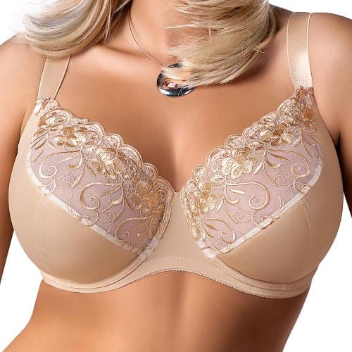 Linea Maxima 502 Delfina underwired semi padded embroidered decoration bra full cup big maxi size not removable regulated straps - made in EU, Size 46G, Beige