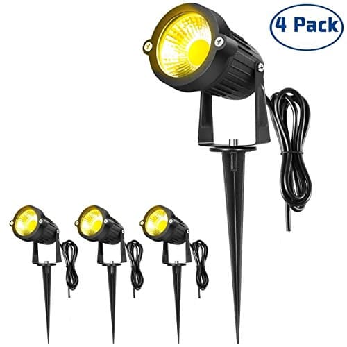 5W 4PACK AC/DC 12V IP65 COB LED Outdoor Spotlight Lawn Lamp Garden Light Ground Spike Lights Metal Ground Stake, Outdoor Flag Light, Decorative Landscape Wall light with Mounting Bracket,500LM Warm White for Garden Wall Yard Pathway