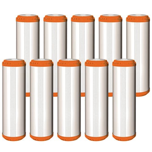10 x AQUAFILTER 10" Standard Water Filter filled with 100% NSF approved Coconut Shell Granular Activated Carbon (GAC) for Reverse Osmosis, Whole House, Commercial, Industrial Purification Systems