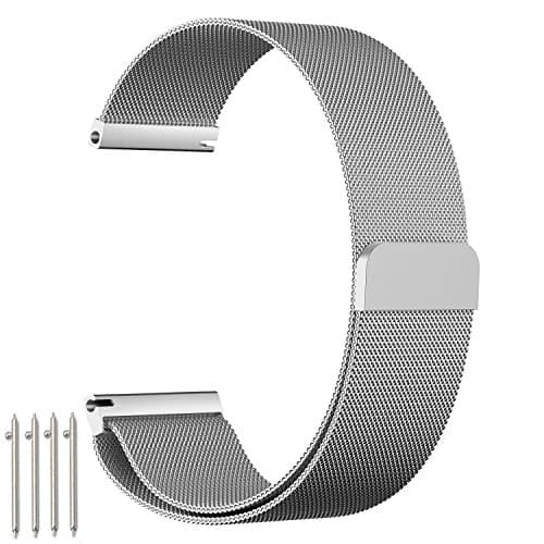 Samsung Gear S3 Frontier / Classic Watch Strap, 22mm Watch Strap, einBand Fully Magnetic Closure Clasp Mesh Loop Milanese Stainless Steel Metal Replacement Band Bracelet Strap for Samsung Gear S3 Frontier/ Classic Watch, LG G Watch, MOTO 360 2nd 46MM, Asus ZenWatch 2, PEBBLE Time, Fossil Q and for all models spring bars 22mm watch, Silver