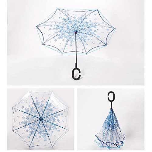 DEJUHUI EU Windproof Reverse Folding Double Layer Inverted Umbrella and Self Standing Inside Out Rain Protection Umbrella with C-shaped Hands Free Handle, Best for Travelling and Car Use (blue)