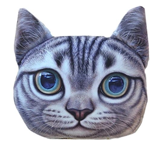 iSINOTEX Cat Head Shape Cushion Cover Soft Plush Cat Face Decorative Pillowcase