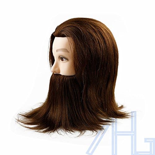 Hairdressing Training Mannequin Man With Beard Head 100% Real Human Hair &amp; Clamp, Training Heads