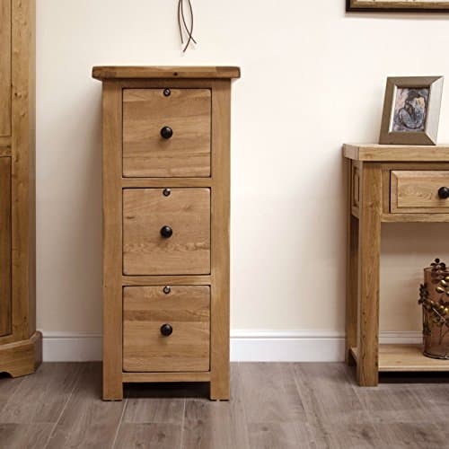 Original Rustic Solid Oak Furniture Three Drawer Filing Cabinet With Locks