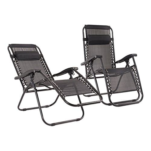 2Pc Black Textoline Zero Gravity Reclining Deluxe Garden Sun Lounger Deck Chairs