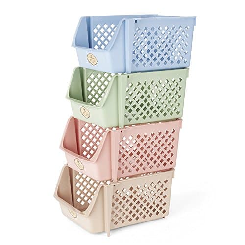nuxisk Storage Box Food, Fruit, File, Color Storage Basket Plastic Stackable Storage Box, 13.5 X 10.43 X 7.3 Inch/Box, Random Color 1PC
