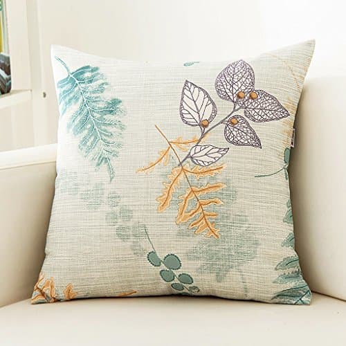 SMDZ Pastoral style pillow Home sofa cushion Simple modern backrest square pillowcase 18 X 18 inches, green leaf / ginkgo leaf pattern ( Color : Beige )