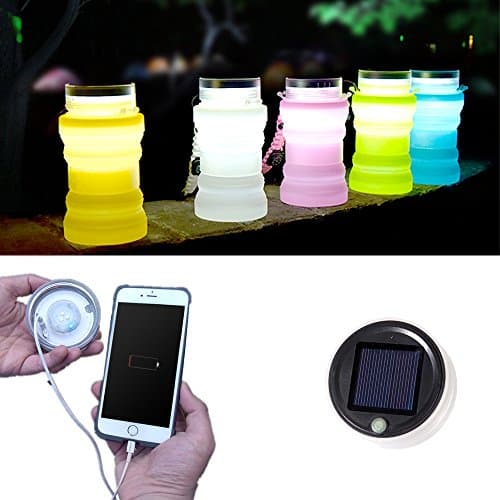 Collapsible Water Bottle Folding Solar Camping Lantern | Pocket-sized Travel Colorful Led Lights,Rechargeable Waterproof Outdoor Night Lantern by cAoku (White)