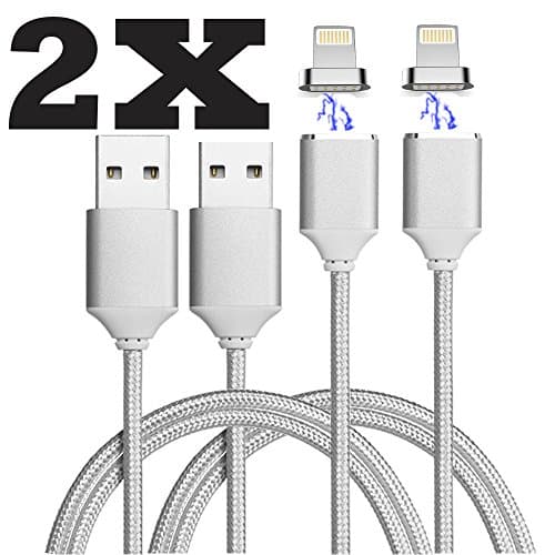 Qprods - USB magnetic charging cable. For charging and high speed data transfer. Lightning connector for iPhone 5 / 5S / 5C / 6 / 6plus / 6S / 6SPlus / SE / 7 / 7plus / iPad Air / Pro. Nylon Braided Wire. 100 CM. Reversible Connection. Silver. 1 year warranty. Double pack