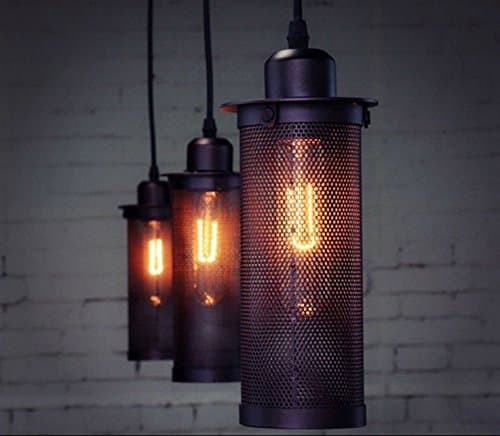 G Ceiling light Retro Industrial Cafe Single Head Restaurant Metal Mesh Pendant Lamps Bar Stools Shop Chandeliers,A,Hanging line 120CM high 24CM diameter 10CM