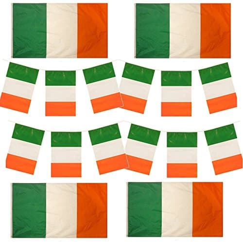 St Patricks Day Ireland 4x 90cm x 60cm Flags & 24ft Bunting Irish Party Decorations Value Pack