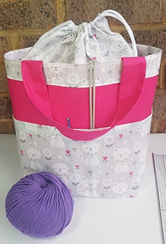 Kitting Project Bag, Pink and Grey Cats