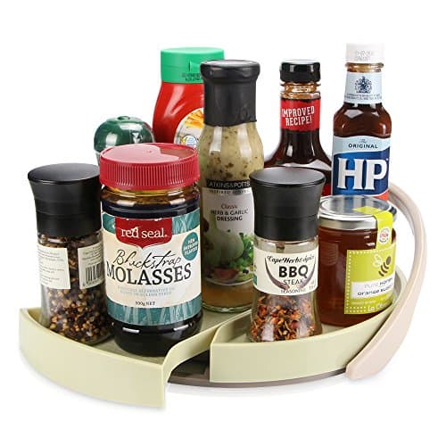 Funria Lazy Susan Turntable with Backstop Kitchen Organizer 360-degree Rotate, 11 Inch Turntable Rack Bin with Sliding Shelf for Kitchen Pantry, Cabinet, Countertop, Refrigerator (Green)