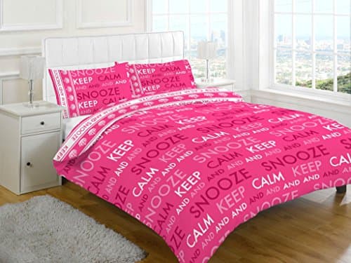 Duvet cover set with pillowcases polycotton keep calm/My space your space bedding (Calm Fuchsia, Super King Duvet Cover Set)
