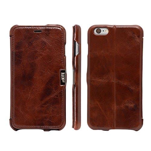 atKITE iPhone 6 Plus / 6S Plus case, Genuine Leather Vintage Style Magnet Folio Case - Coffee - Unique Design - Ultra Slim - Precise Cut and Design - Handcrafted