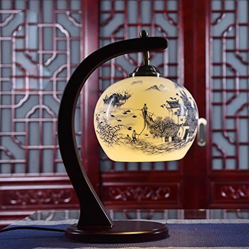 ZH Ceramic lampshade eye lamp bedroom study bedside lamp , blue and white jiangnan water
