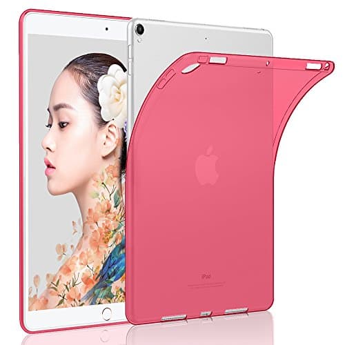 iPad Pro 10.5 2017 Case Cover, HZSSEC iPad Pro 10.5" Inch Soft Flexible TPU Case [Crystal Clear] Transparent Back Protector Cover Shockproof, Red