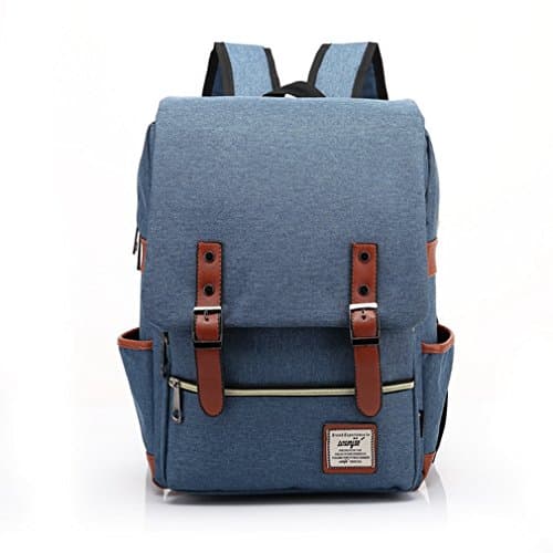 HAPPYTIMEBELT Double Zipper Canvas Waterproof School Backpack Student Book Bag(Light Blue)