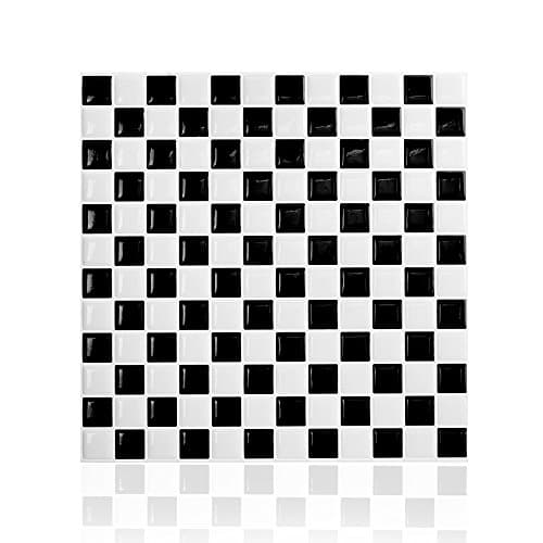 Cocotik Peel and Stick Tile High Quality 10"x10" Self Adhesive 3D Wall Tile in Square , Classic Black and White , Pack of 10(7 sq.ft)