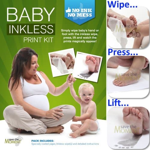 Inkless Wipe Hand & Foot Print Kit by Save The Moment - 1 Large Coated Paper & 1 Inkless Wipe (Pink)
