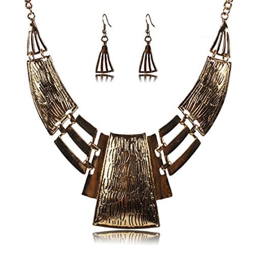 QIYUN.Z Women's Chunky Bold Square Bib Statement Chain Link Collar Necklace Earrings Set