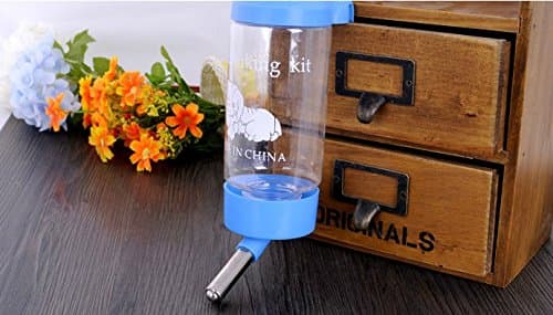 Plastic Wall Hanging Pet Dog Drinking Water Bottle 402ml Blue Clear