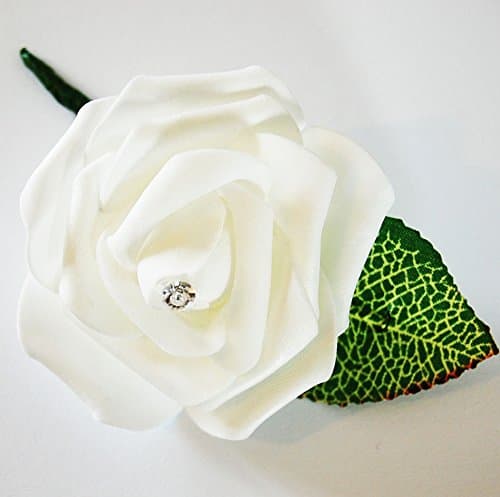 Chloe Personalised Custom Hand Made Diamante Pin White Foam Rose Boutonniere Buttonhole Corsage Wedding Flowers Groom Best Man Mother of the Bride