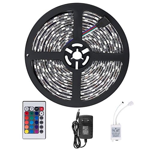Sundix Waterproof LED Strips 5 M Multicoloured Remote Control 3528 RGB SMD Strip of 300 LEDs Flexible Strip Light + 24 Key IR Controller + 12 V 2 A Power