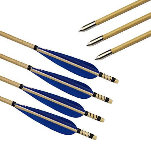 CNSE 12 Pack Hunting Pure Handmade Blue Feather Target Practice Wood Arrow Archery for 40-60lbs Recurve Bows