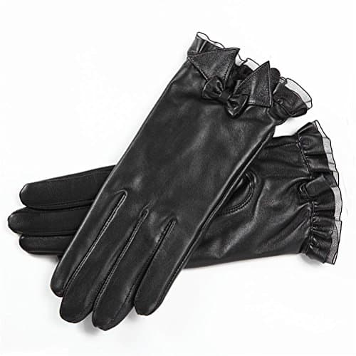 SALY Ms. Lace Bow Touch Sheepskin Gloves , 2.5*2.5m , [touch screen] black velvet