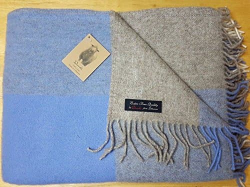 Merino Extra Soft Sofa Bed Throw / Blanket 100% Fine Merino Wool 140 x 200 Blue/Grey Grey/White Beige/White (Blue/Grey)