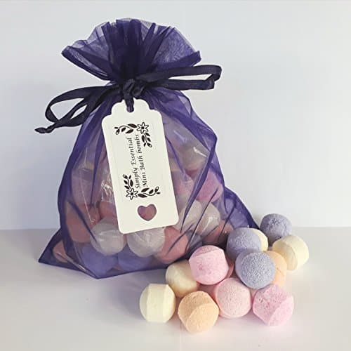 50 Mixed Chill Pills Mini Bath Bombs - Organza bag with Gift tag (PURPLE)