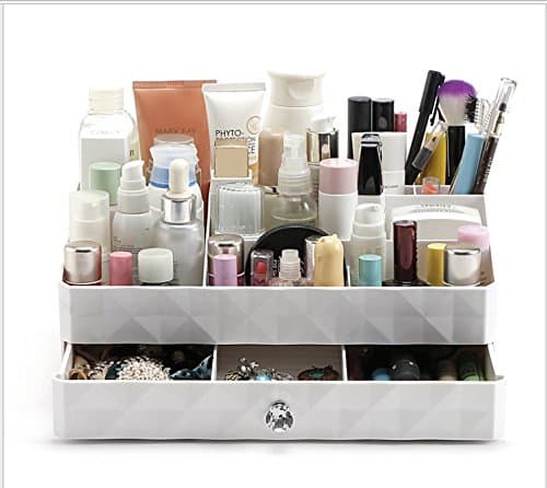 Plastic Makeup Organiser,Cosmetic Jewellery Storage Box Insert Holder Box with Drawers Style (White)