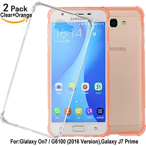 Galaxy On7 Case With Enhanced Corner Protection,Galaxy G6100 Case 2016 Version ,Galaxy J7 Prime Case , Shalwinn [2 PACK] Lightweight , Anti Scratch, Premium Transparent TPU Case, Lifetime Warranty (Orange+Clear)