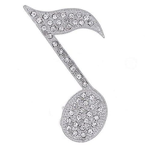 Large Quaver silver-plated diamante pin brooch
