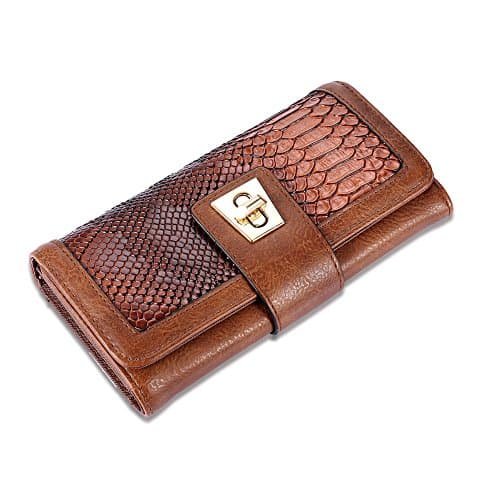 simple fashion Brown/Clamshell strap lock/ long bi-fold wallet card-brown