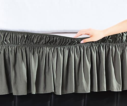 De Moocci Bed Skirt Dust Ruffle-Easy Wrap Platform Free 2 sizes 100% Polyester (Grey Twin/Full)