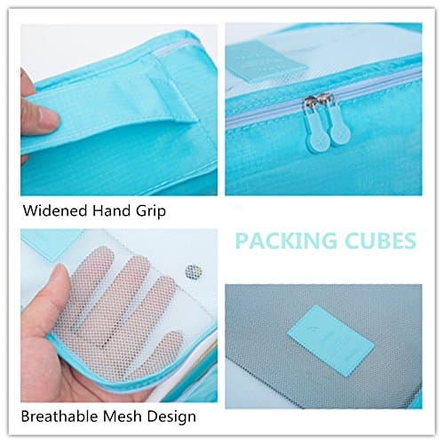 Lightweight 6 Pcs Packing Cubes System, Travel Storage Packing Organizers Laundry Bags Compression Pouches for Luggage