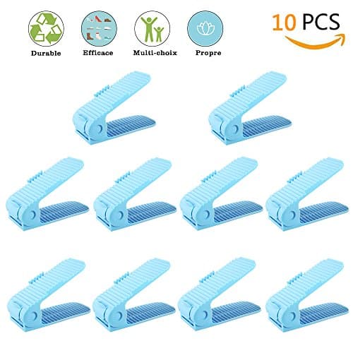 GESUNDHOME Shoe Slots Organizer-Adjustable Shoe Storage Rack Space Saver Rack Holder (10pcs-blue)