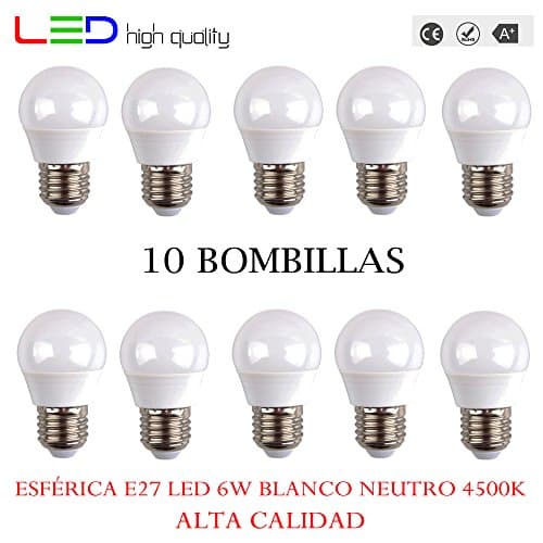 Spherical LED (Pack of 10) 6 W 200º Neutral White 4500 K E27 520LM 220 V-240 V High Quality