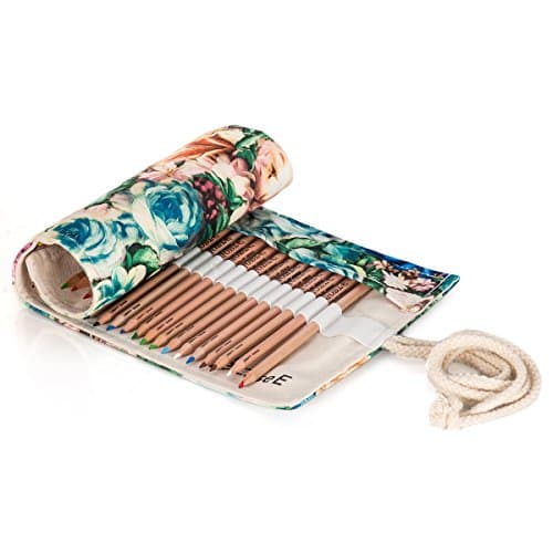 Case E Canvas Pencils Wrap, Travel Drawing Colouring Pencils Roll Organizer For Artist, Pencils Pouch Case Holder for Secret Garden Pencils Storage(Pencils are NOT INCLUDED) (72 Holes-B)