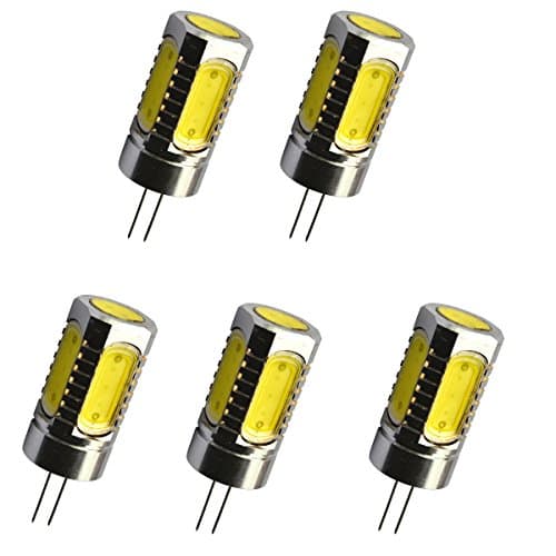Aoxdi 5x G4 6W COB LED Spotlight, Cool White, LED COB Light Lamps Non-dimmable Equivalent Halogen Track Bulb Replacement G4 LED Bulbs, DC12V