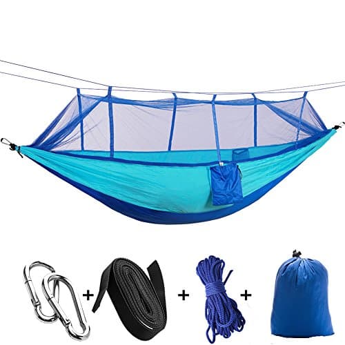 FOOFE Camping Hammock With Mosquito Net, Pop-Up Light Portable Double Parachute Hammocks, Swing Sleeping Hammock Bed With Net Tent For Outdoor, Hiking, Backpacking, Traveling