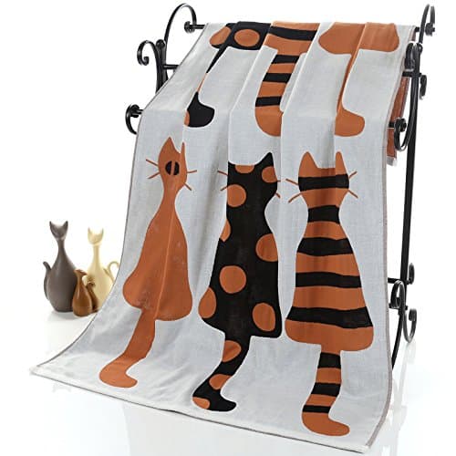 DANCICI Pure Cotton Three Layer Gauze Bath Towel Thick Large Bath Towel 70*140Cm, Brown Cat 1