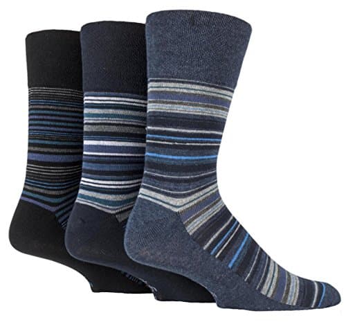 Drew Brady 3 Pack Mens Gentle Grip Non-Elastic Ankle Socks 6-11 Navy Stripe