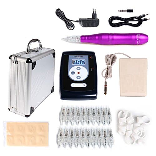 Permanent Makeup Kit,Make up Machine Tattoo Pen Eyebrow Lip Machine Practise Skin Power Supply, Digital Tattoo Kits, Anti Aging, Remove Stretch Marks Wrinkles. Purple