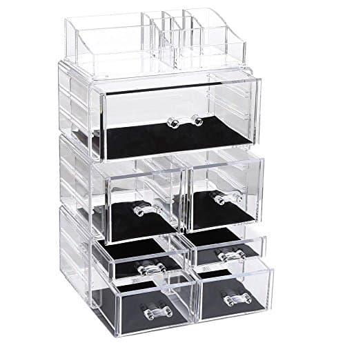 Makeup Storage Organiser Acrylic Cosmetic Storage Boxes Cosmetic Storage Containers Boxes Storage Drawers Case Space-Saving Display Sets for Lipsticks&amp;Jewelry&amp;Brushes,3-tier(D)