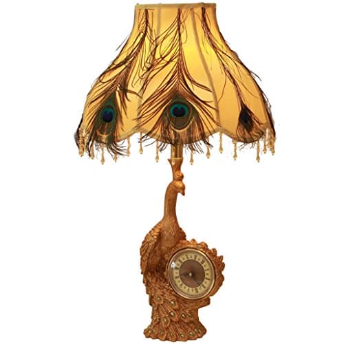 Desk Light Clock Peacock Resin Table Lamp Luxury Bedroom Bedside Living Room Lights Nordic Desk Lamp Bedside Lamp ( Color : Golden-Push button switch )