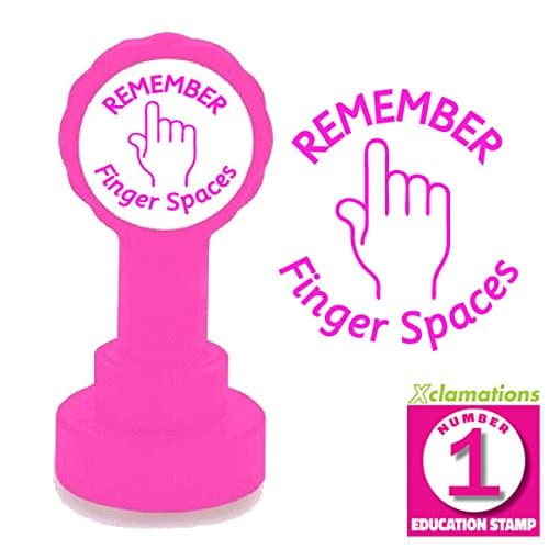 REMEMBER Finger Spaces Teacher Stamp. Quality Xclamations Mount, Self inking, Re-inkable, 22mm (Pink)